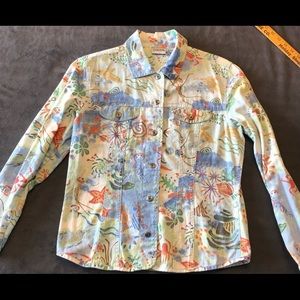 Cute Chico’s Linen / Cotton Shirt Jacket Size 1 Never Worn Beach Theme